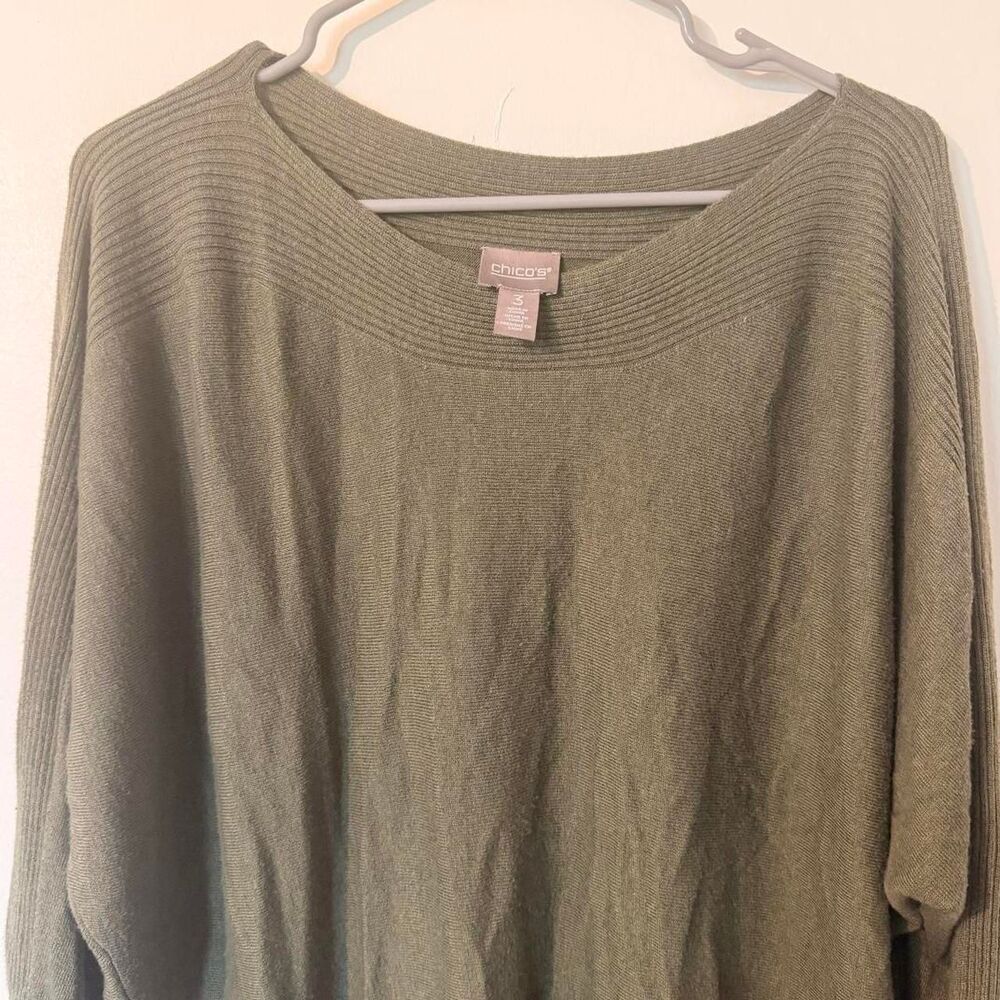 Chico's | Olive Green Fine-Ribbed Knit Top | Cashmere Blend